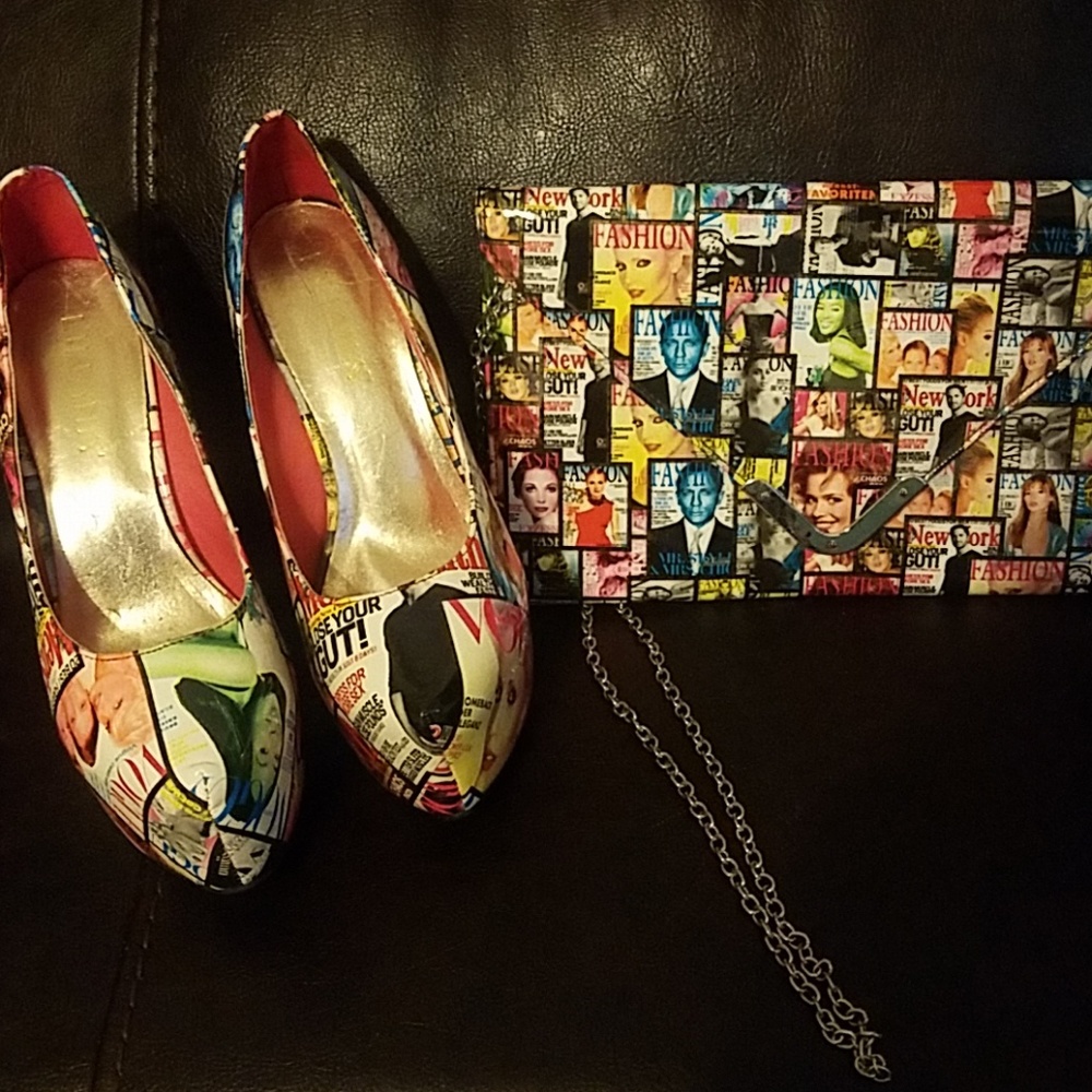 Used Multi Color magazine Shoes and purse